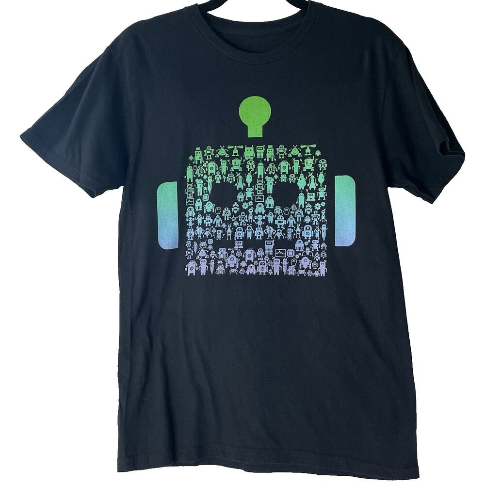 Youth Black Green Alien Robot Graphic T Shirt Size S